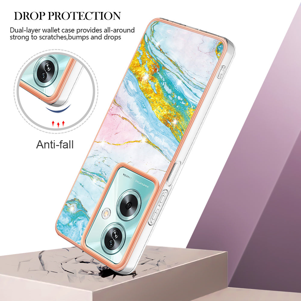 YB IMD Series-2 For Oppo A79 5G / A2 5G Case IMD Marble Pattern Electroplating TPU Cover - Green 004