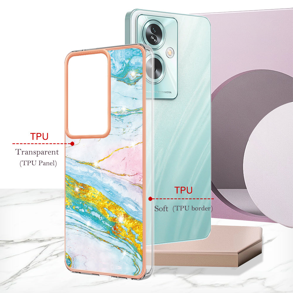 YB IMD Series-2 For Oppo A79 5G / A2 5G Case IMD Marble Pattern Electroplating TPU Cover - Green 004