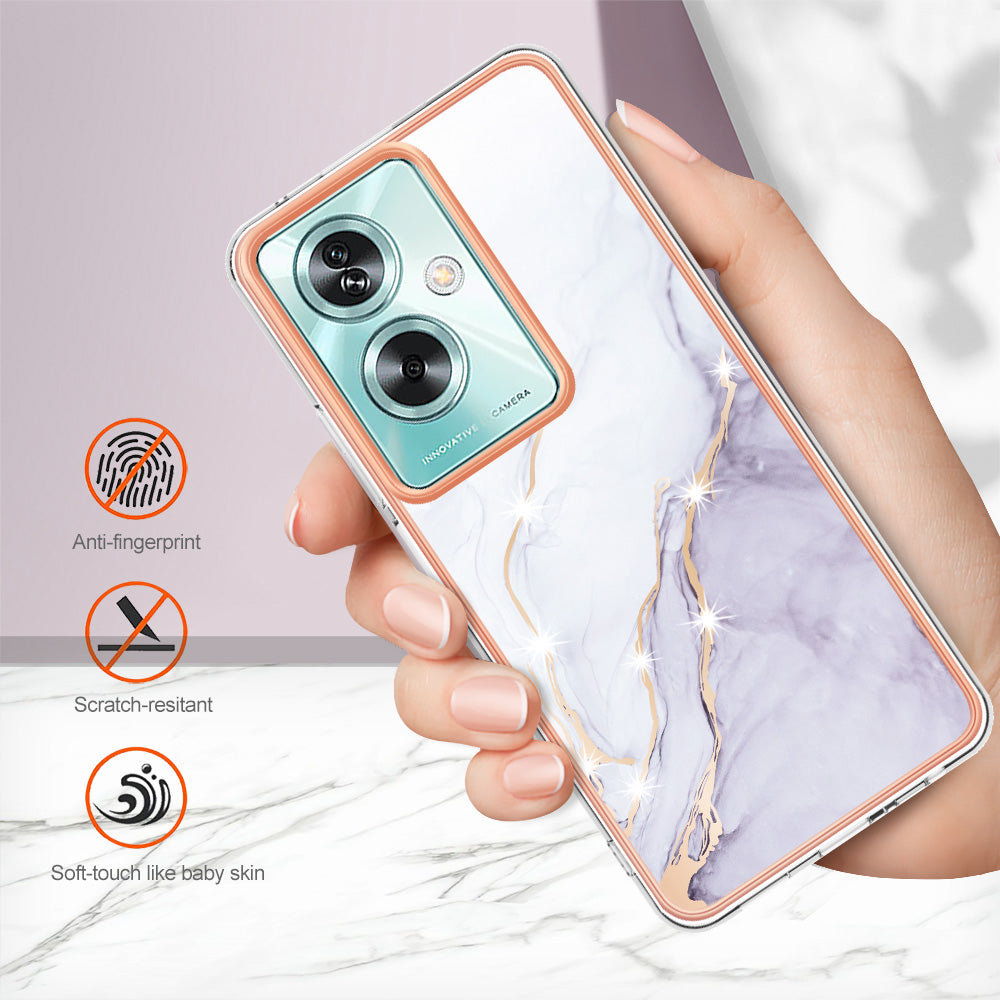 YB IMD Series-2 For Oppo A79 5G / A2 5G Case IMD Marble Pattern Electroplating TPU Cover - White 006