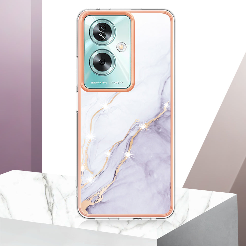 YB IMD Series-2 For Oppo A79 5G / A2 5G Case IMD Marble Pattern Electroplating TPU Cover - White 006