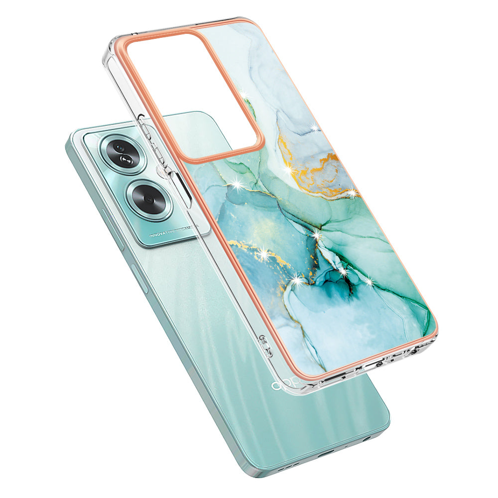 YB IMD Series-2 For Oppo A79 5G / A2 5G Case IMD Marble Pattern Electroplating TPU Cover - Green 003