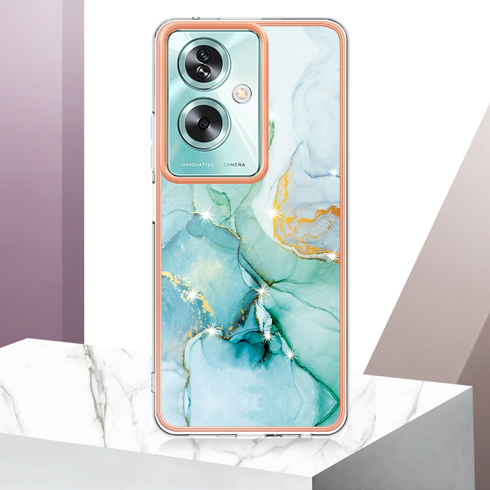 YB IMD Series-2 For Oppo A79 5G / A2 5G Case IMD Marble Pattern Electroplating TPU Cover - Green 003