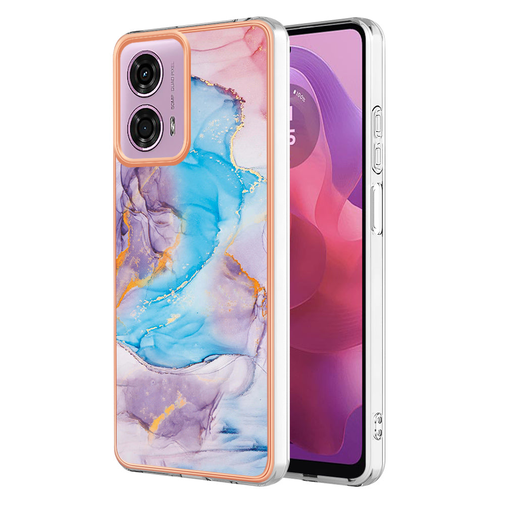 YB IMD Series-1 For Motorola Moto G04 4G / G24 4G Case Soft TPU Electroplating Phone Cover - Milky Way Marble Blue