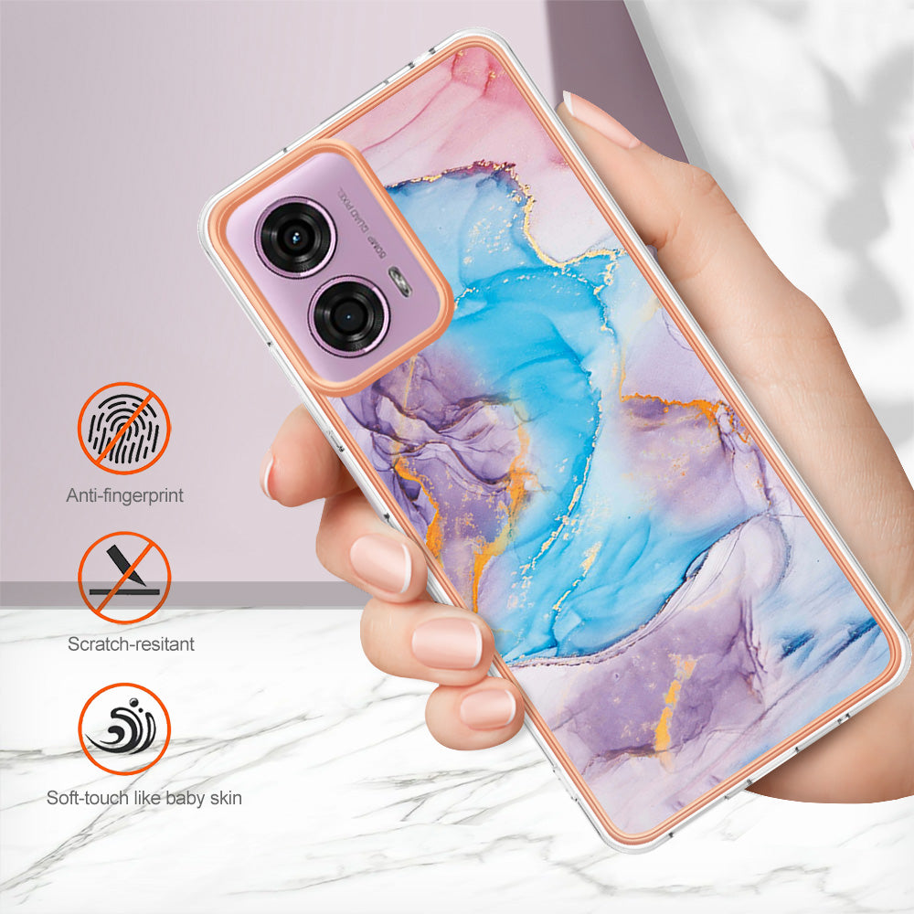 YB IMD Series-1 For Motorola Moto G04 4G / G24 4G Case Soft TPU Electroplating Phone Cover - Milky Way Marble Blue