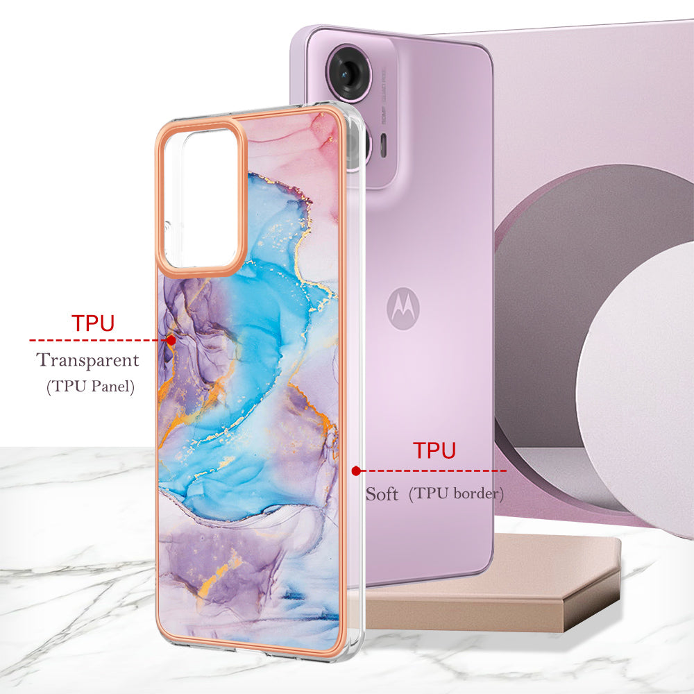 YB IMD Series-1 For Motorola Moto G04 4G / G24 4G Case Soft TPU Electroplating Phone Cover - Milky Way Marble Blue
