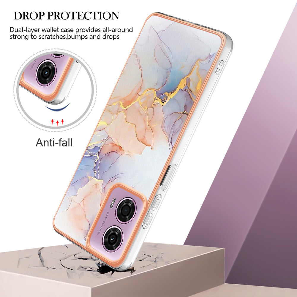 YB IMD Series-1 For Motorola Moto G04 4G / G24 4G Case Soft TPU Electroplating Phone Cover - Milky Way Marble White