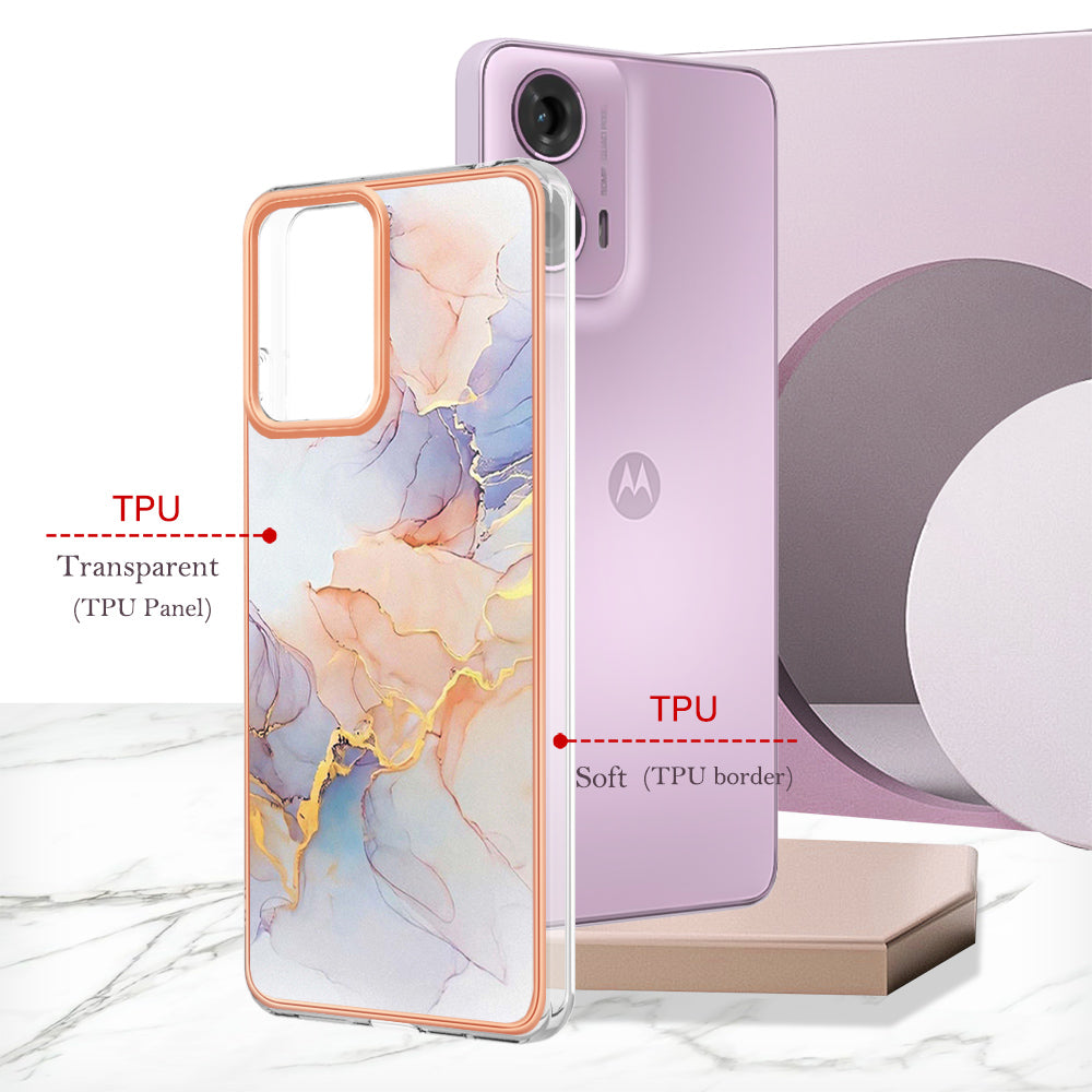YB IMD Series-1 For Motorola Moto G04 4G / G24 4G Case Soft TPU Electroplating Phone Cover - Milky Way Marble White