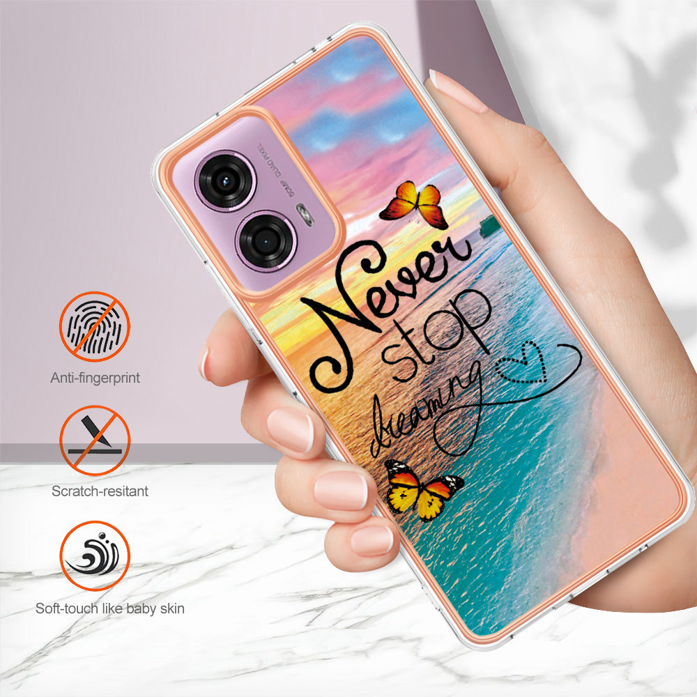 YB IMD Series-1 For Motorola Moto G04 4G / G24 4G Case Soft TPU Electroplating Phone Cover - Never Stop Dreaming