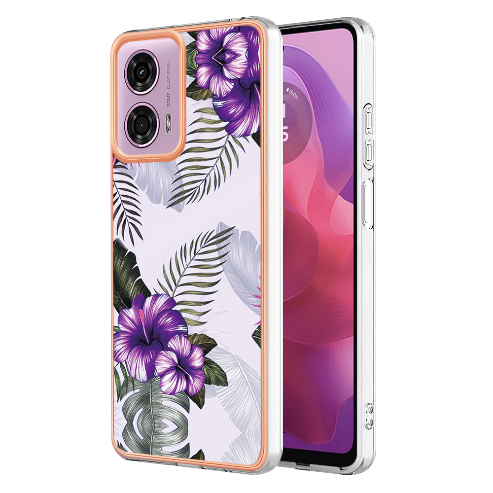 YB IMD Series-1 For Motorola Moto G04 4G / G24 4G Case Soft TPU Electroplating Phone Cover - Purple Flower