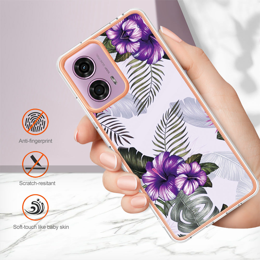 YB IMD Series-1 For Motorola Moto G04 4G / G24 4G Case Soft TPU Electroplating Phone Cover - Purple Flower