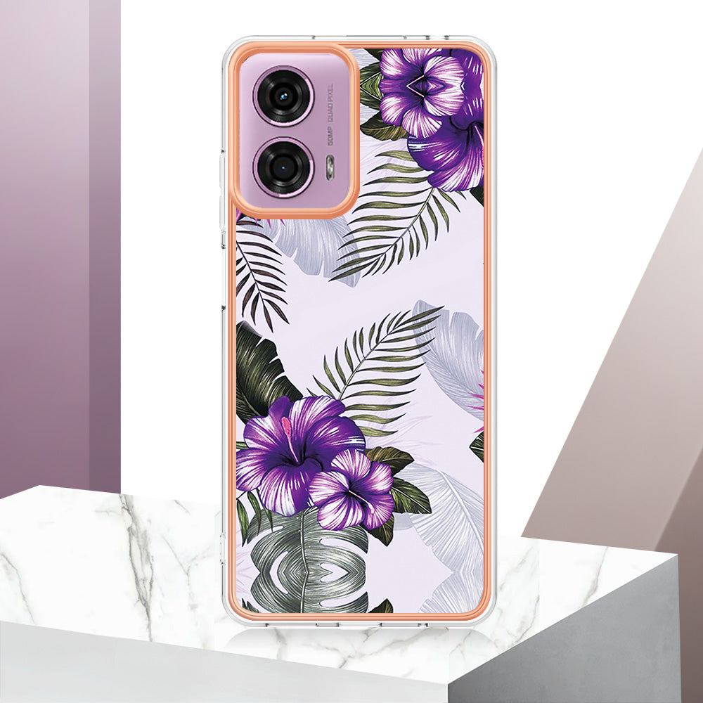 YB IMD Series-1 For Motorola Moto G04 4G / G24 4G Case Soft TPU Electroplating Phone Cover - Purple Flower