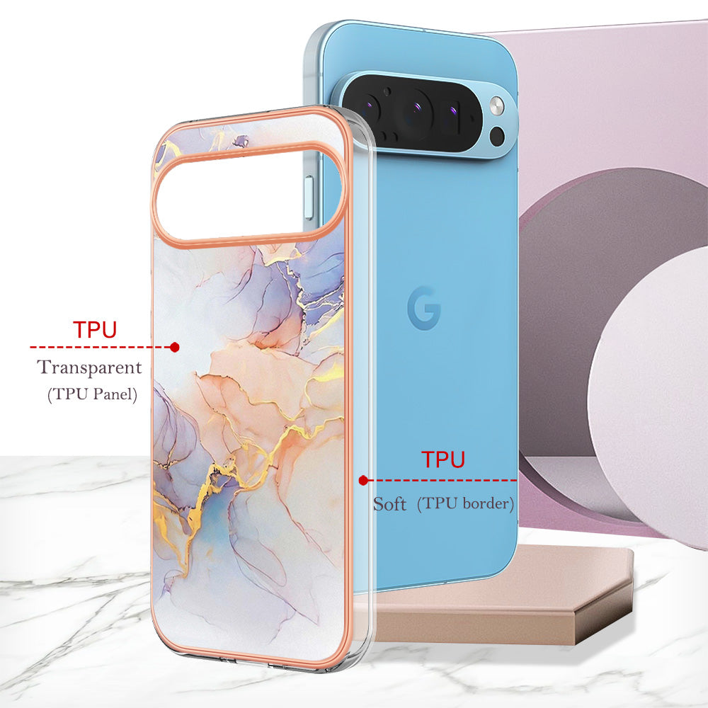 YB IMD Series-1 For Google Pixel 9 Case IMD TPU Phone Cover Electroplating Edge - Milky Way Marble White