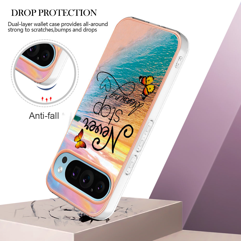 YB IMD Series-1 For Google Pixel 9 Case IMD TPU Phone Cover Electroplating Edge - Never Stop Dreaming