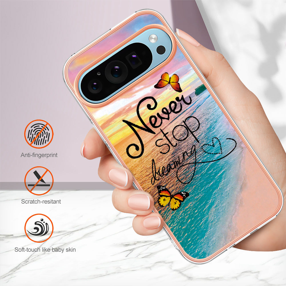 YB IMD Series-1 For Google Pixel 9 Case IMD TPU Phone Cover Electroplating Edge - Never Stop Dreaming