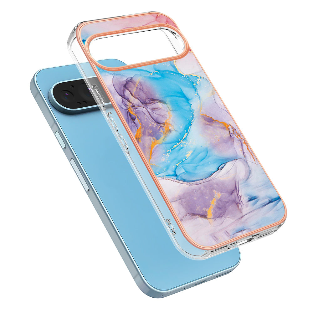 YB IMD Series-1 For Google Pixel 9 Case IMD TPU Phone Cover Electroplating Edge - Milky Way Marble Blue