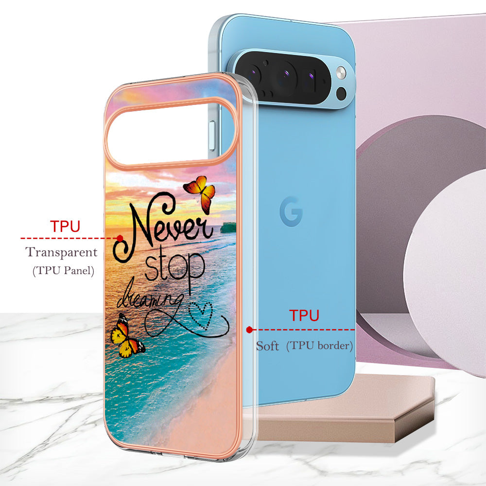YB IMD Series-1 For Google Pixel 9 Pro Soft TPU Case Electroplating Slim Phone Cover - Never Stop Dreaming