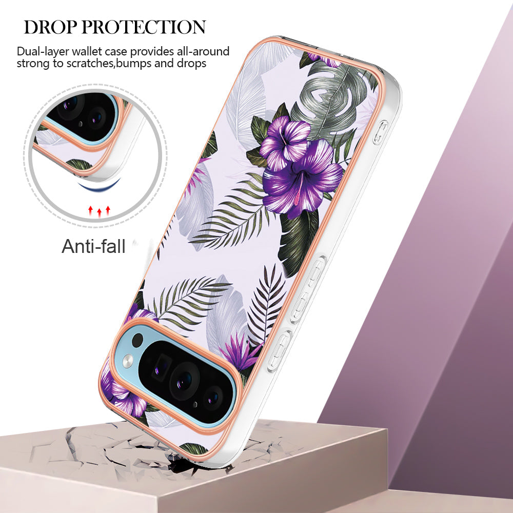 YB IMD Series-1 For Google Pixel 9 Pro Soft TPU Case Electroplating Slim Phone Cover - Purple Flower