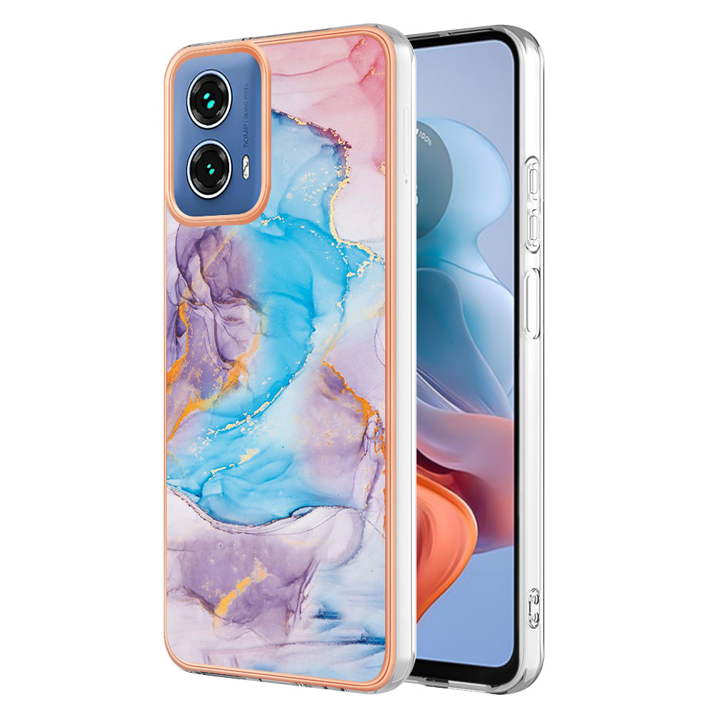 YB IMD Series-1 For Motorola Moto G34 5G Slim Case Electroplating Soft TPU Phone Cover - Milky Way Marble Blue
