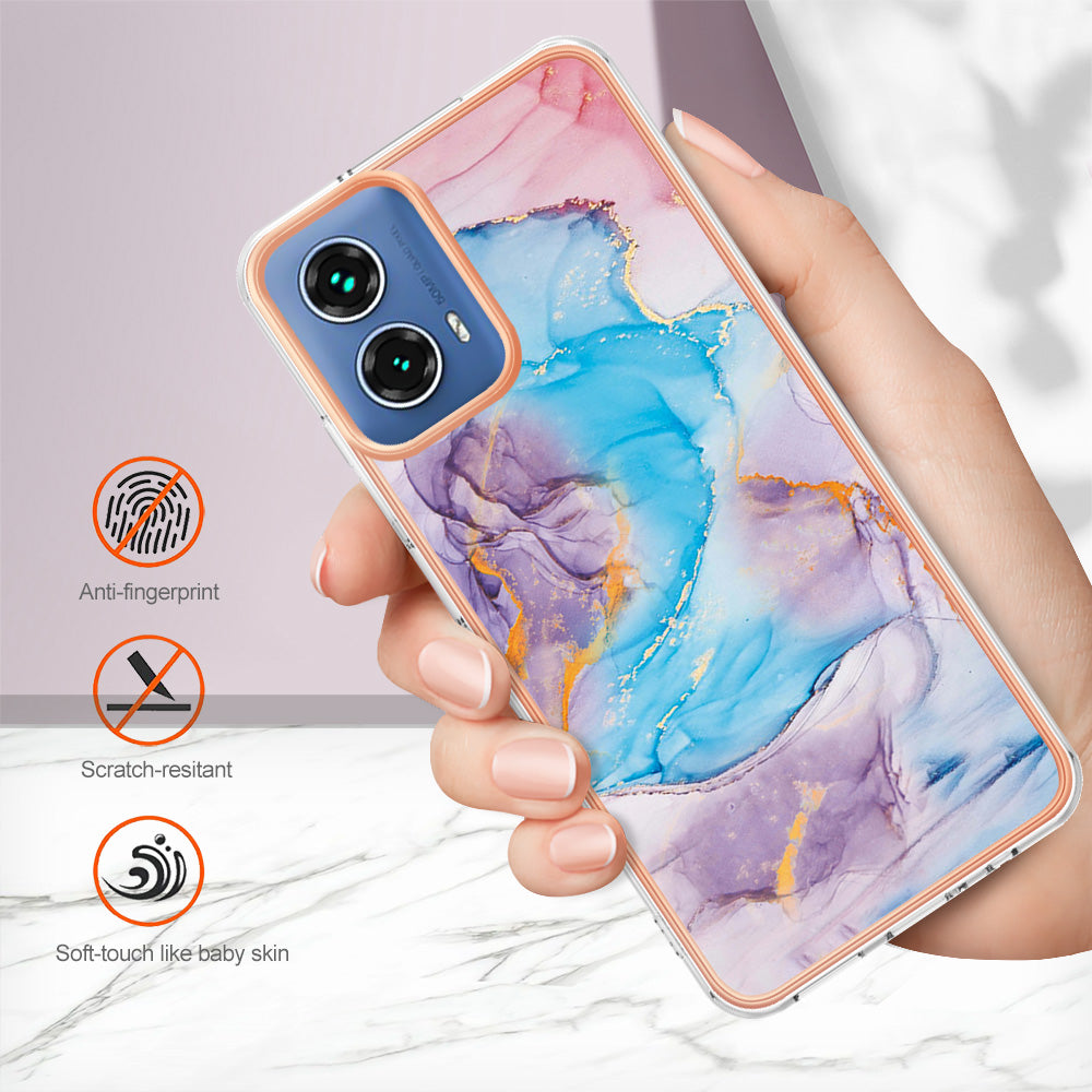 YB IMD Series-1 For Motorola Moto G34 5G Slim Case Electroplating Soft TPU Phone Cover - Milky Way Marble Blue