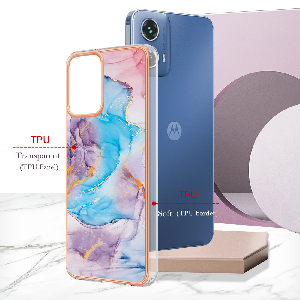YB IMD Series-1 For Motorola Moto G34 5G Slim Case Electroplating Soft TPU Phone Cover - Milky Way Marble Blue