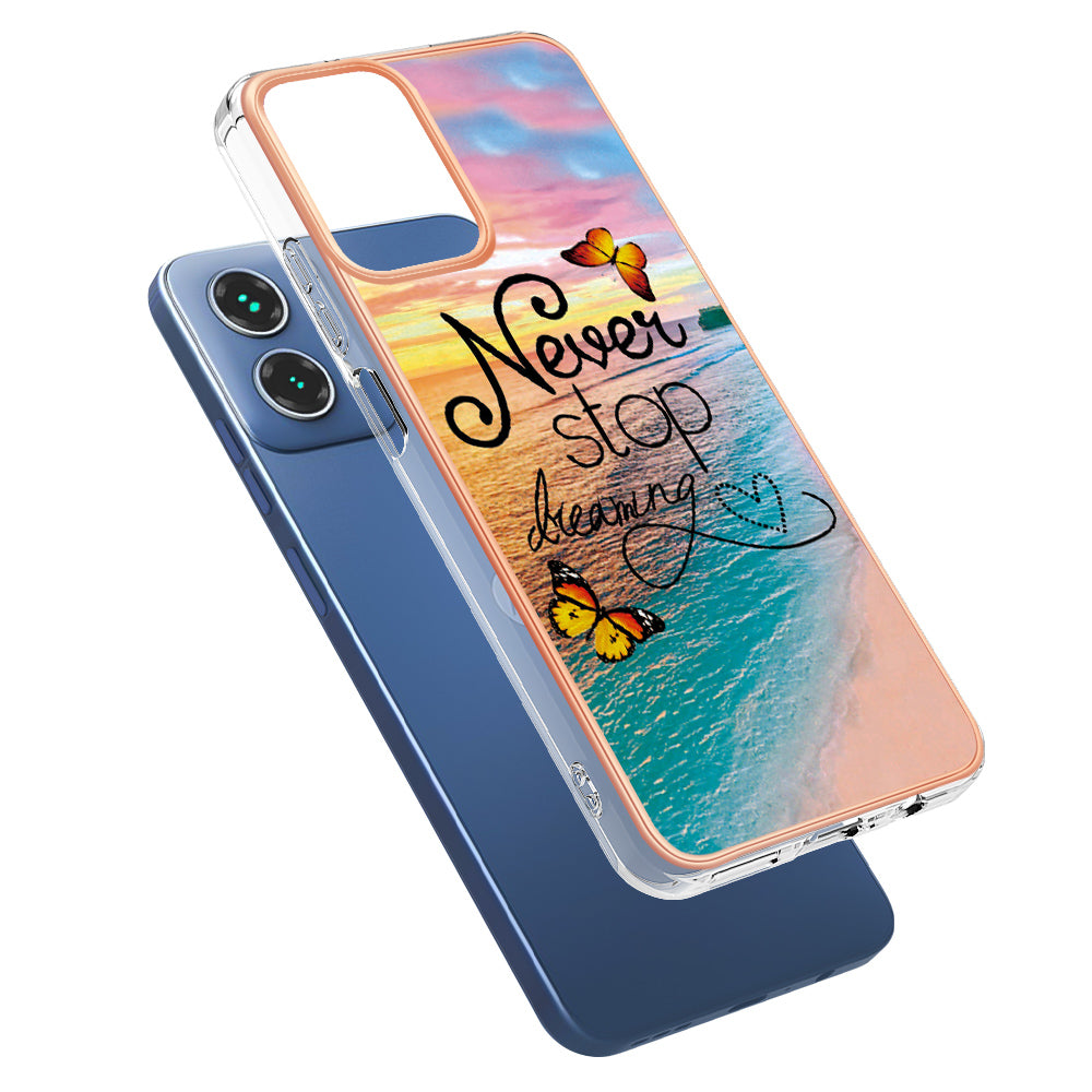 YB IMD Series-1 For Motorola Moto G34 5G Slim Case Electroplating Soft TPU Phone Cover - Never Stop Dreaming