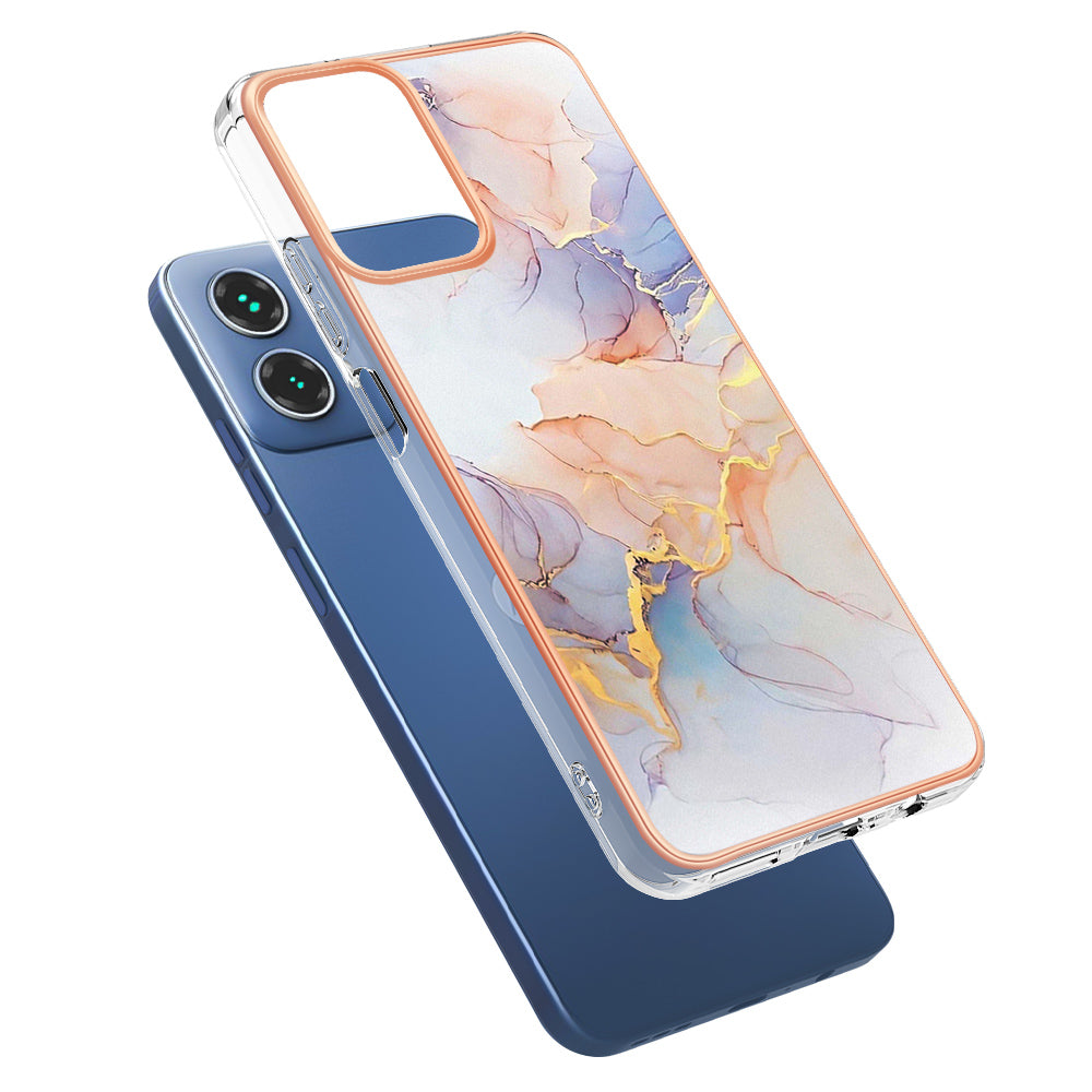 YB IMD Series-1 For Motorola Moto G34 5G Slim Case Electroplating Soft TPU Phone Cover - Milky Way Marble White