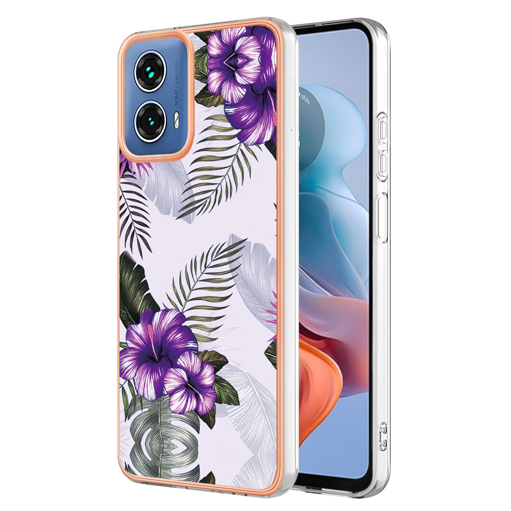 YB IMD Series-1 For Motorola Moto G34 5G Slim Case Electroplating Soft TPU Phone Cover - Purple Flower