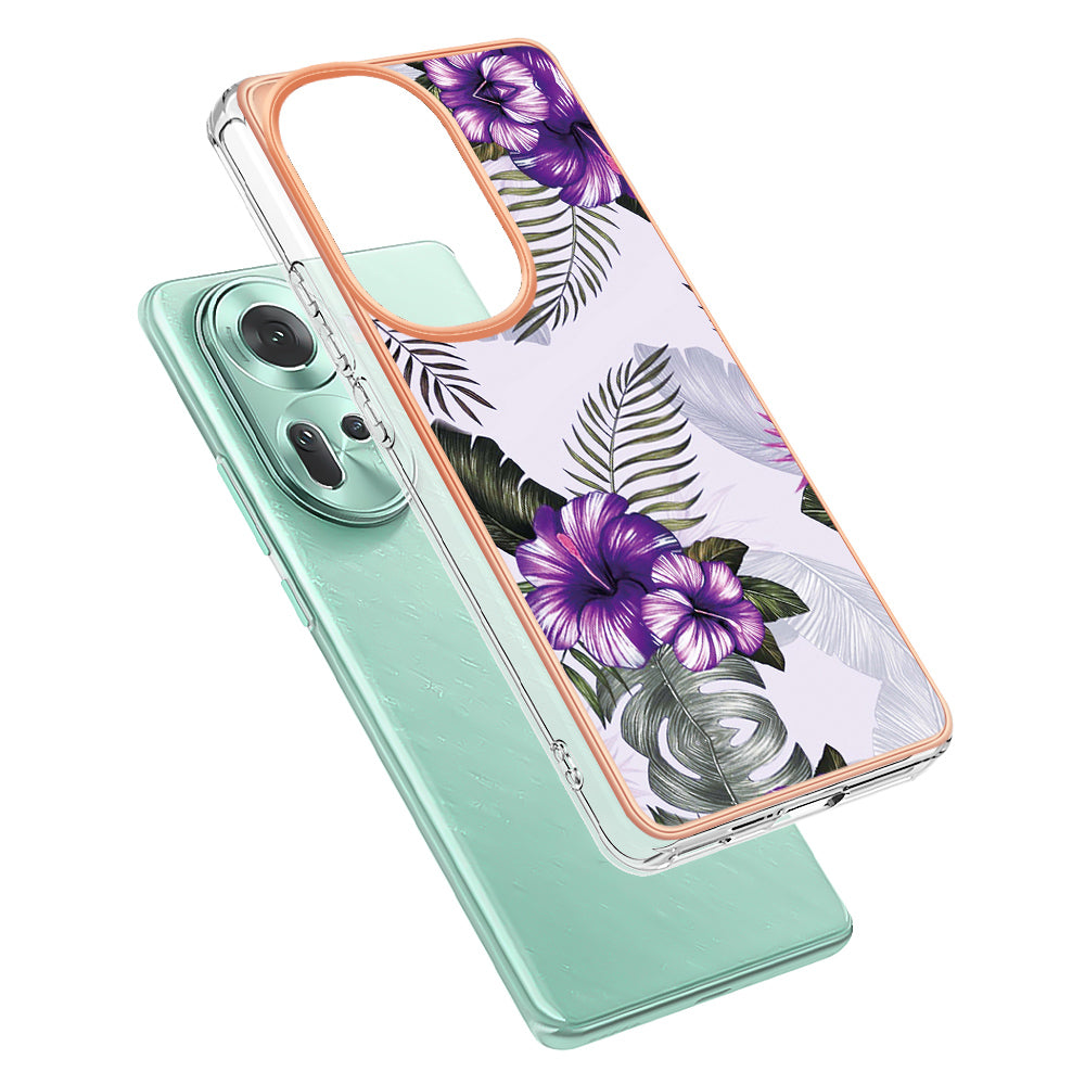 YB IMD Series-1 For Oppo Reno11 5G (Global) Case Electroplating Anti-Drop Soft TPU Phone Cover - Purple Flower