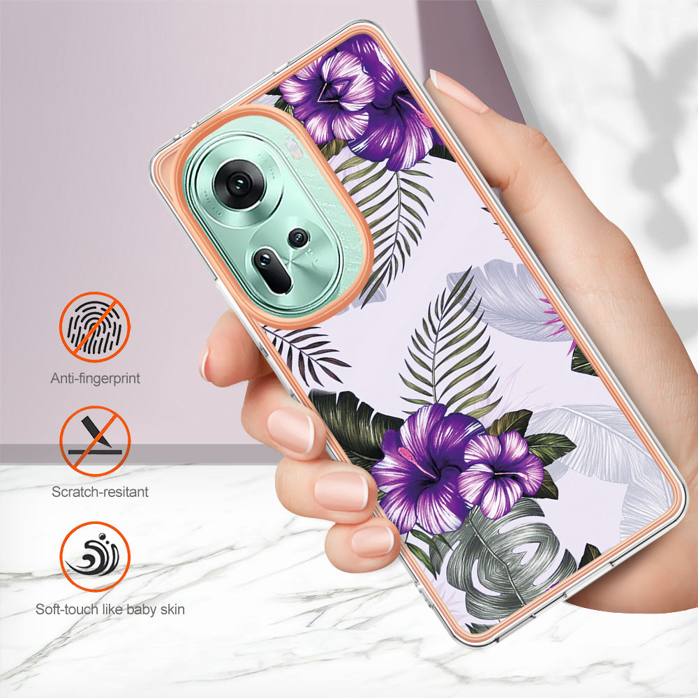 YB IMD Series-1 For Oppo Reno11 5G (Global) Case Electroplating Anti-Drop Soft TPU Phone Cover - Purple Flower
