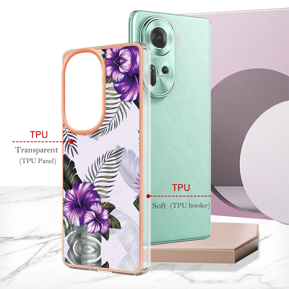 YB IMD Series-1 For Oppo Reno11 5G (Global) Case Electroplating Anti-Drop Soft TPU Phone Cover - Purple Flower