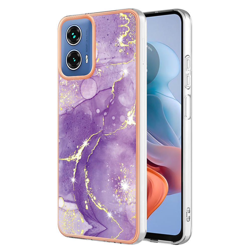 YB IMD Series-2 For Motorola Moto G34 5G Marble Pattern Case TPU Shockproof Phone Cover - Purple 002