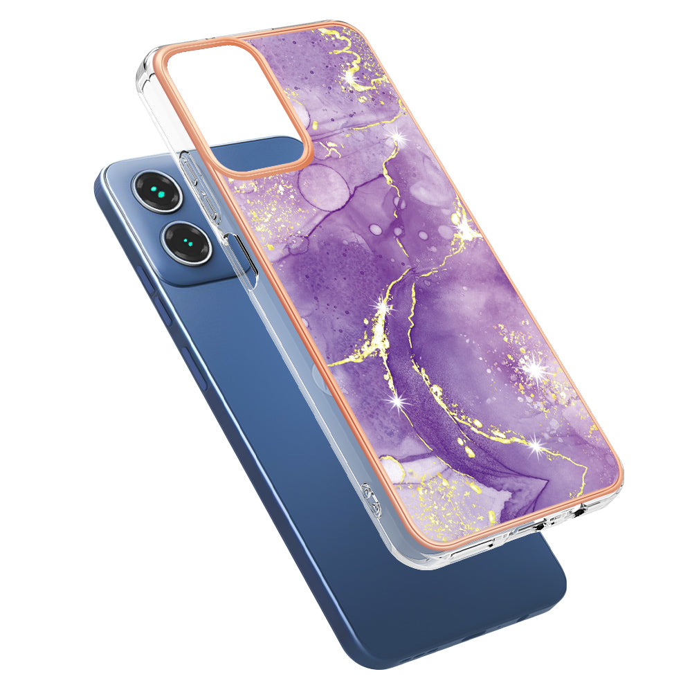 YB IMD Series-2 For Motorola Moto G34 5G Marble Pattern Case TPU Shockproof Phone Cover - Purple 002