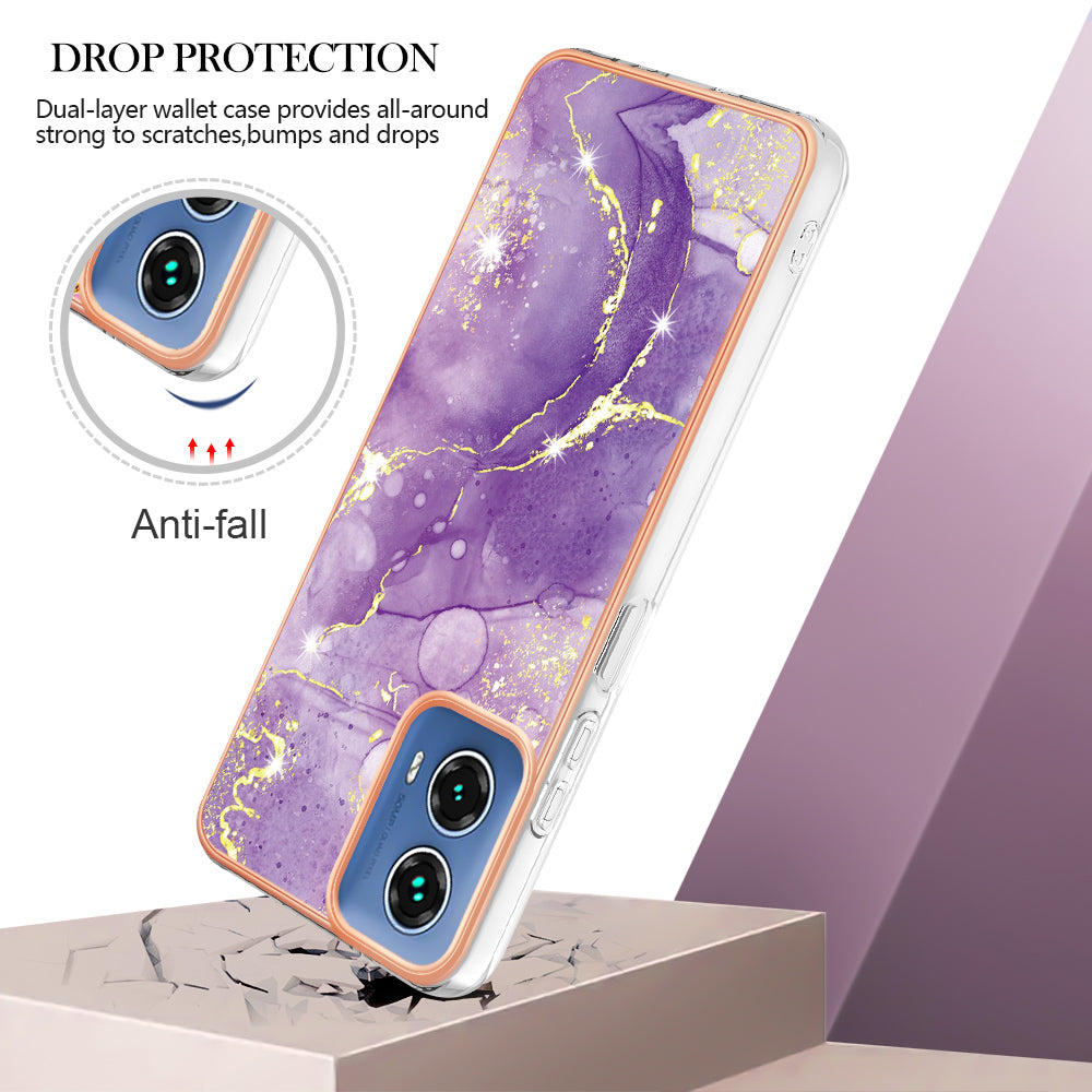 YB IMD Series-2 For Motorola Moto G34 5G Marble Pattern Case TPU Shockproof Phone Cover - Purple 002