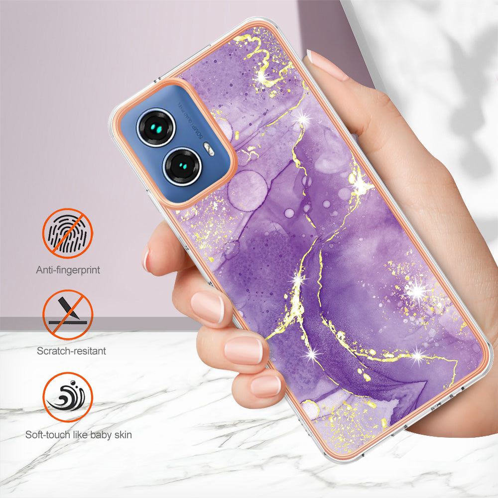 YB IMD Series-2 For Motorola Moto G34 5G Marble Pattern Case TPU Shockproof Phone Cover - Purple 002