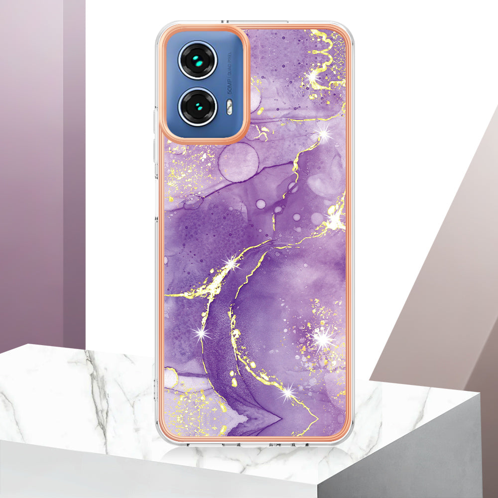 YB IMD Series-2 For Motorola Moto G34 5G Marble Pattern Case TPU Shockproof Phone Cover - Purple 002