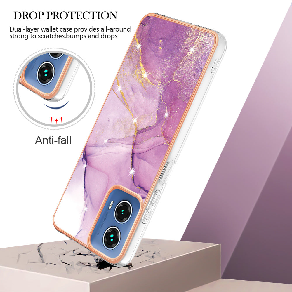 YB IMD Series-2 For Motorola Moto G34 5G Marble Pattern Case TPU Shockproof Phone Cover - Purple 001