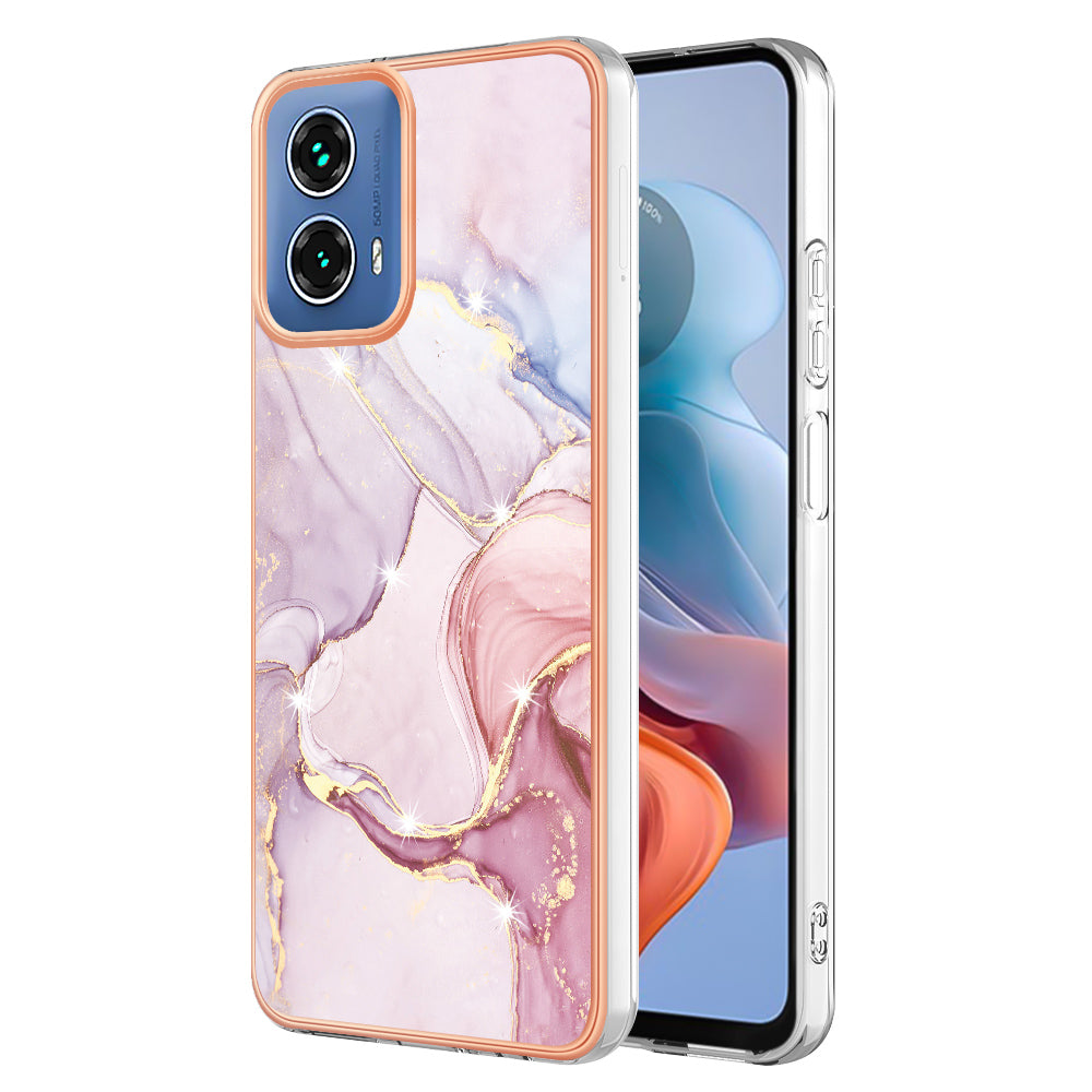 YB IMD Series-2 For Motorola Moto G34 5G Marble Pattern Case TPU Shockproof Phone Cover - Rose Gold 005