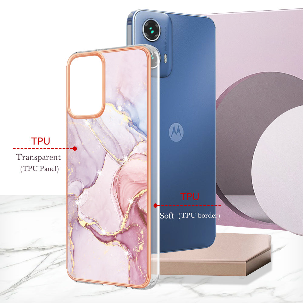 YB IMD Series-2 For Motorola Moto G34 5G Marble Pattern Case TPU Shockproof Phone Cover - Rose Gold 005