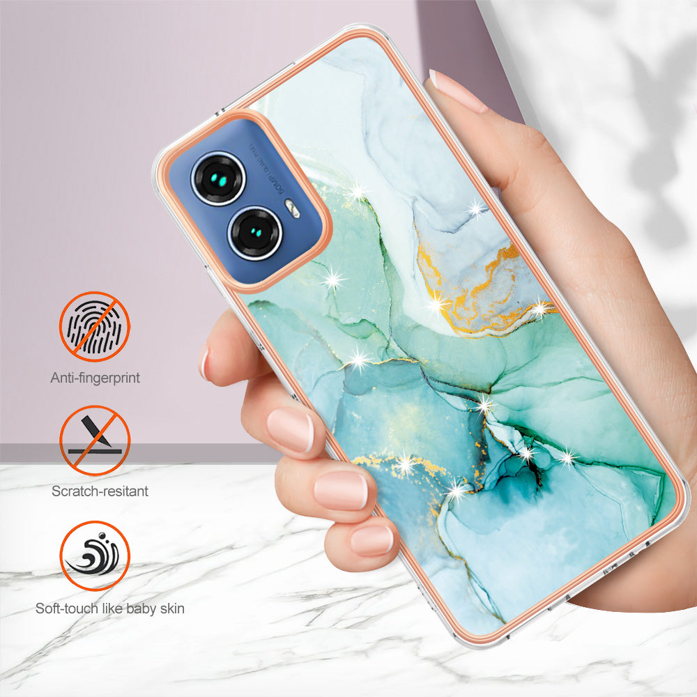 YB IMD Series-2 For Motorola Moto G34 5G Marble Pattern Case TPU Shockproof Phone Cover - Green 003
