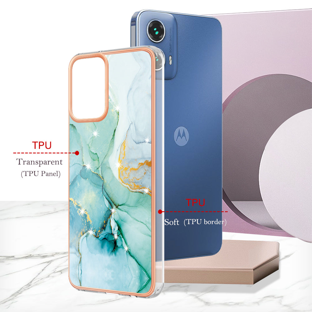 YB IMD Series-2 For Motorola Moto G34 5G Marble Pattern Case TPU Shockproof Phone Cover - Green 003