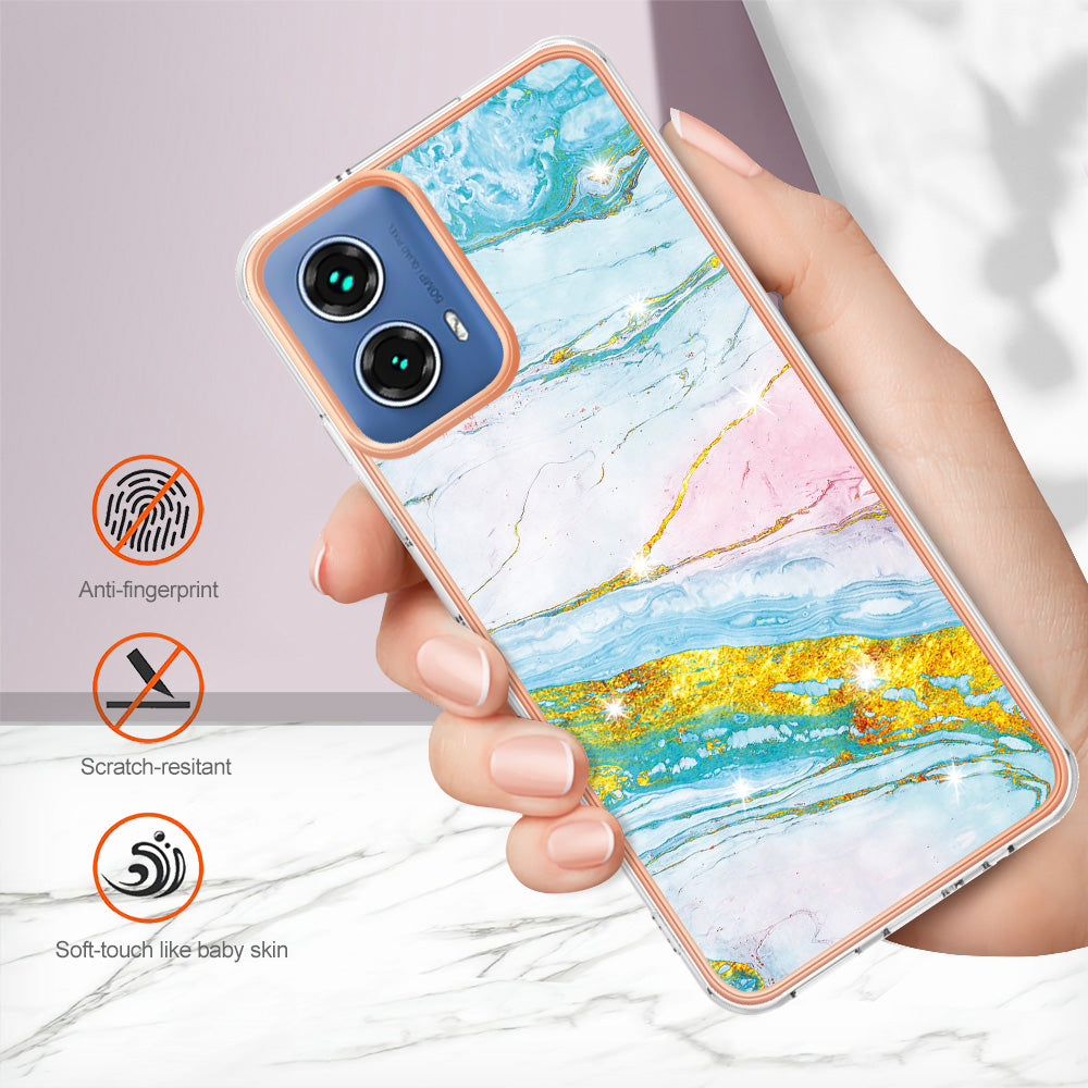 YB IMD Series-2 For Motorola Moto G34 5G Marble Pattern Case TPU Shockproof Phone Cover - Green 004