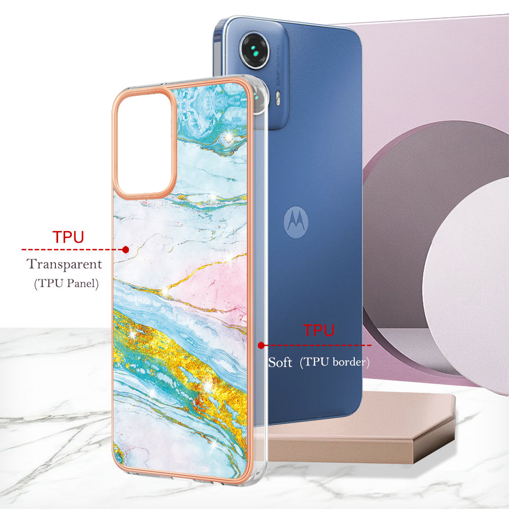 YB IMD Series-2 For Motorola Moto G34 5G Marble Pattern Case TPU Shockproof Phone Cover - Green 004