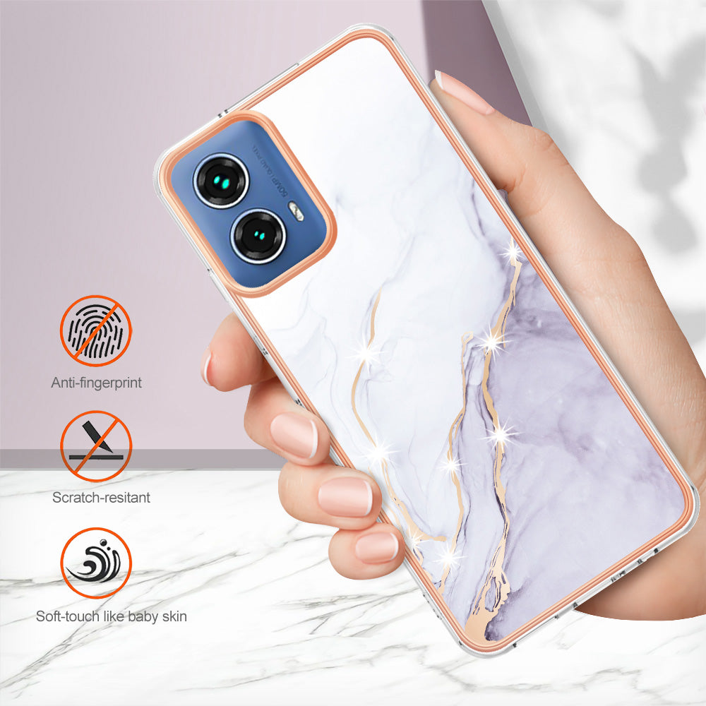 YB IMD Series-2 For Motorola Moto G34 5G Marble Pattern Case TPU Shockproof Phone Cover - White 006