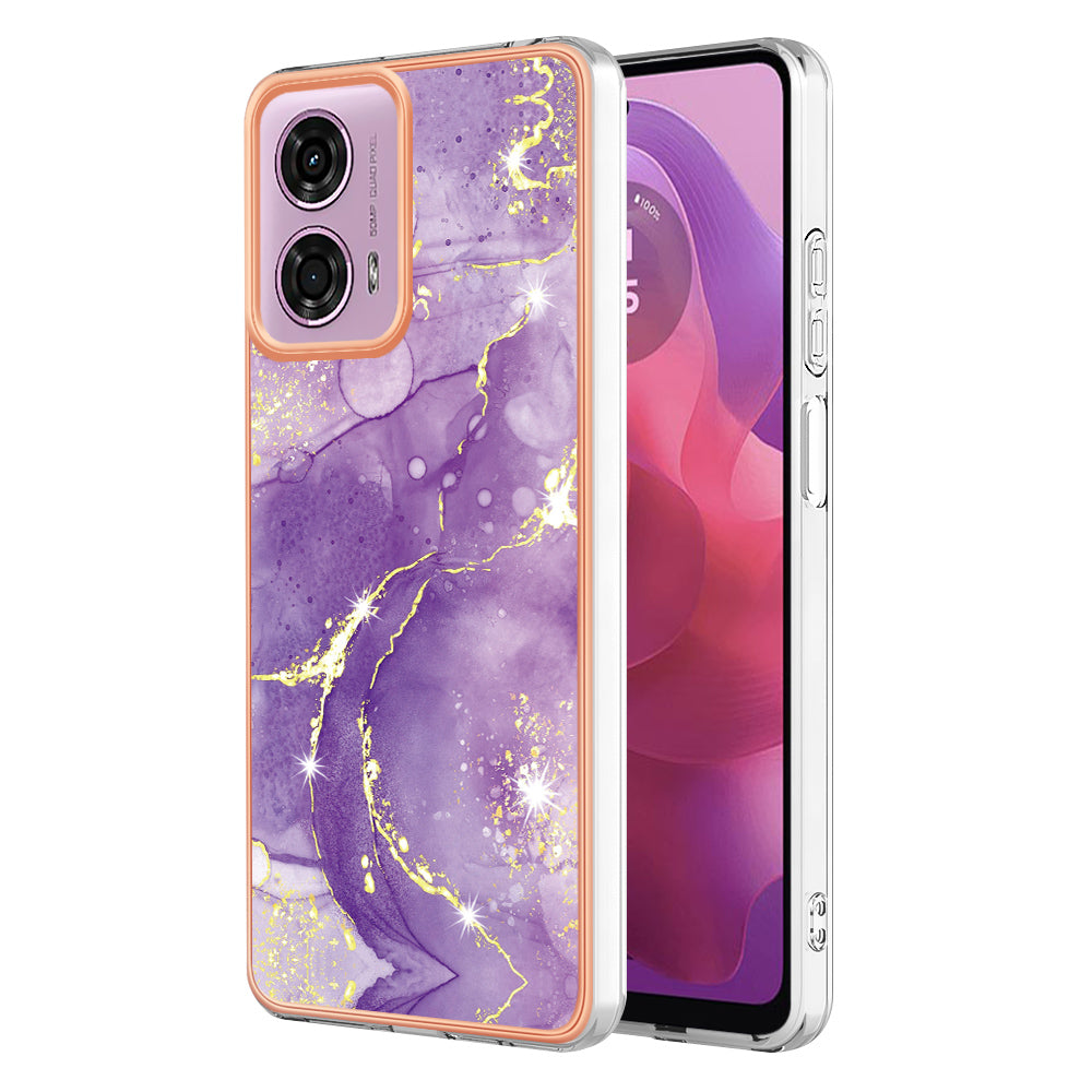 YB IMD Series-2 For Motorola Moto G04 4G / Moto G24 4G Case Marble Pattern IMD TPU Phone Case - Purple 002