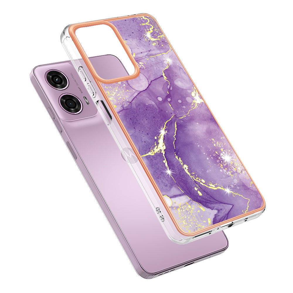 YB IMD Series-2 For Motorola Moto G04 4G / Moto G24 4G Case Marble Pattern IMD TPU Phone Case - Purple 002