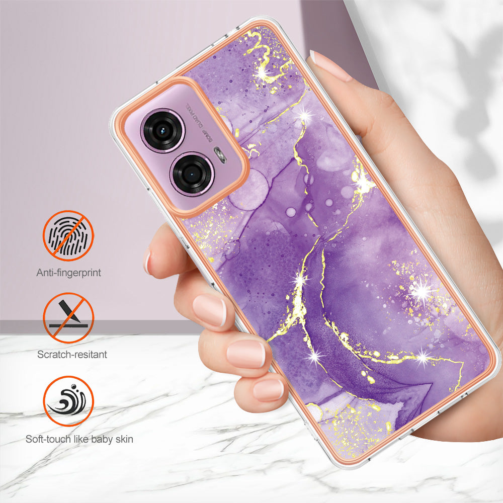 YB IMD Series-2 For Motorola Moto G04 4G / Moto G24 4G Case Marble Pattern IMD TPU Phone Case - Purple 002