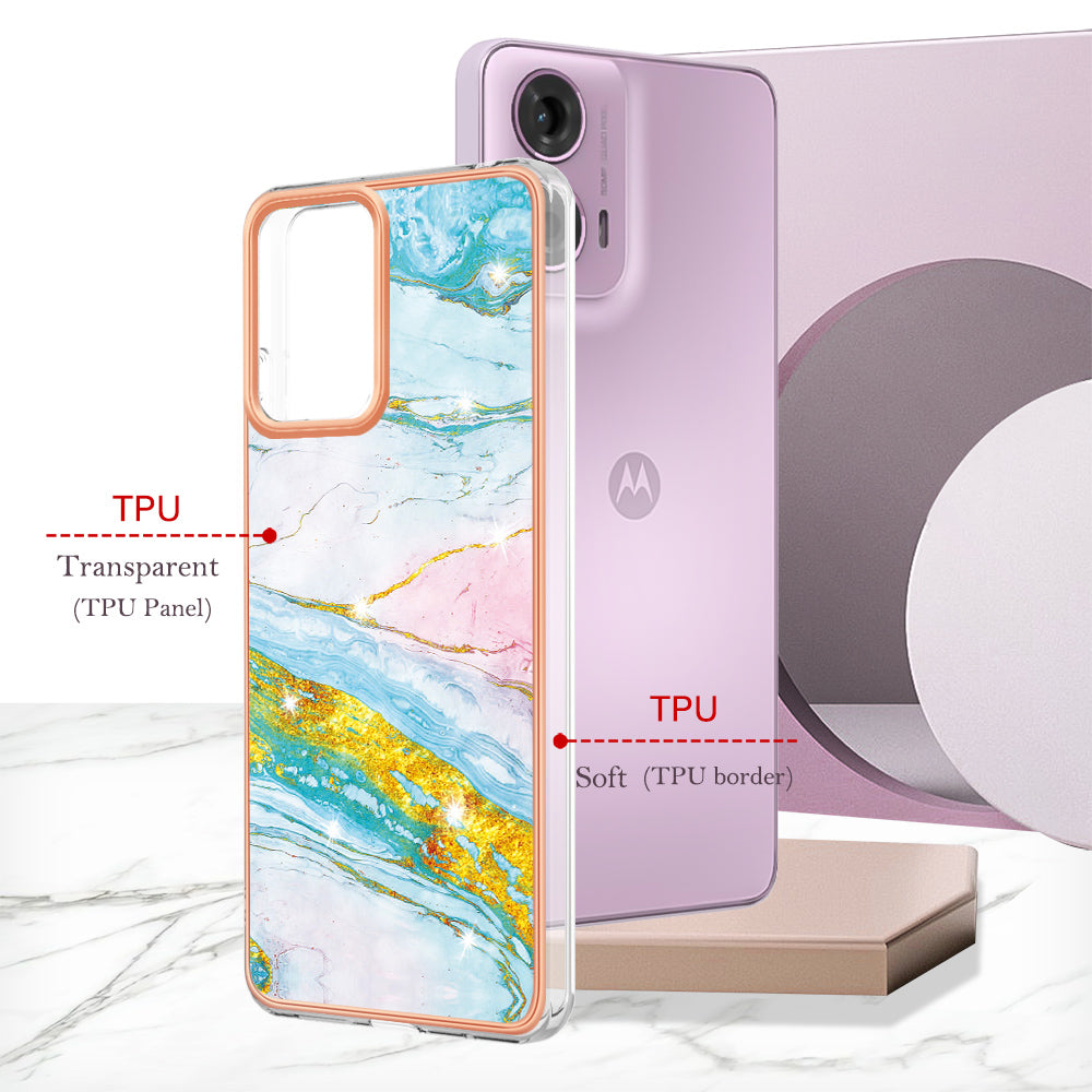 YB IMD Series-2 For Motorola Moto G04 4G / Moto G24 4G Case Marble Pattern IMD TPU Phone Case - Green 004