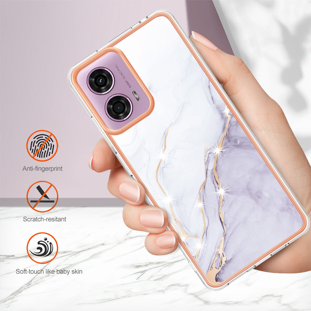 YB IMD Series-2 For Motorola Moto G04 4G / Moto G24 4G Case Marble Pattern IMD TPU Phone Case - White 006