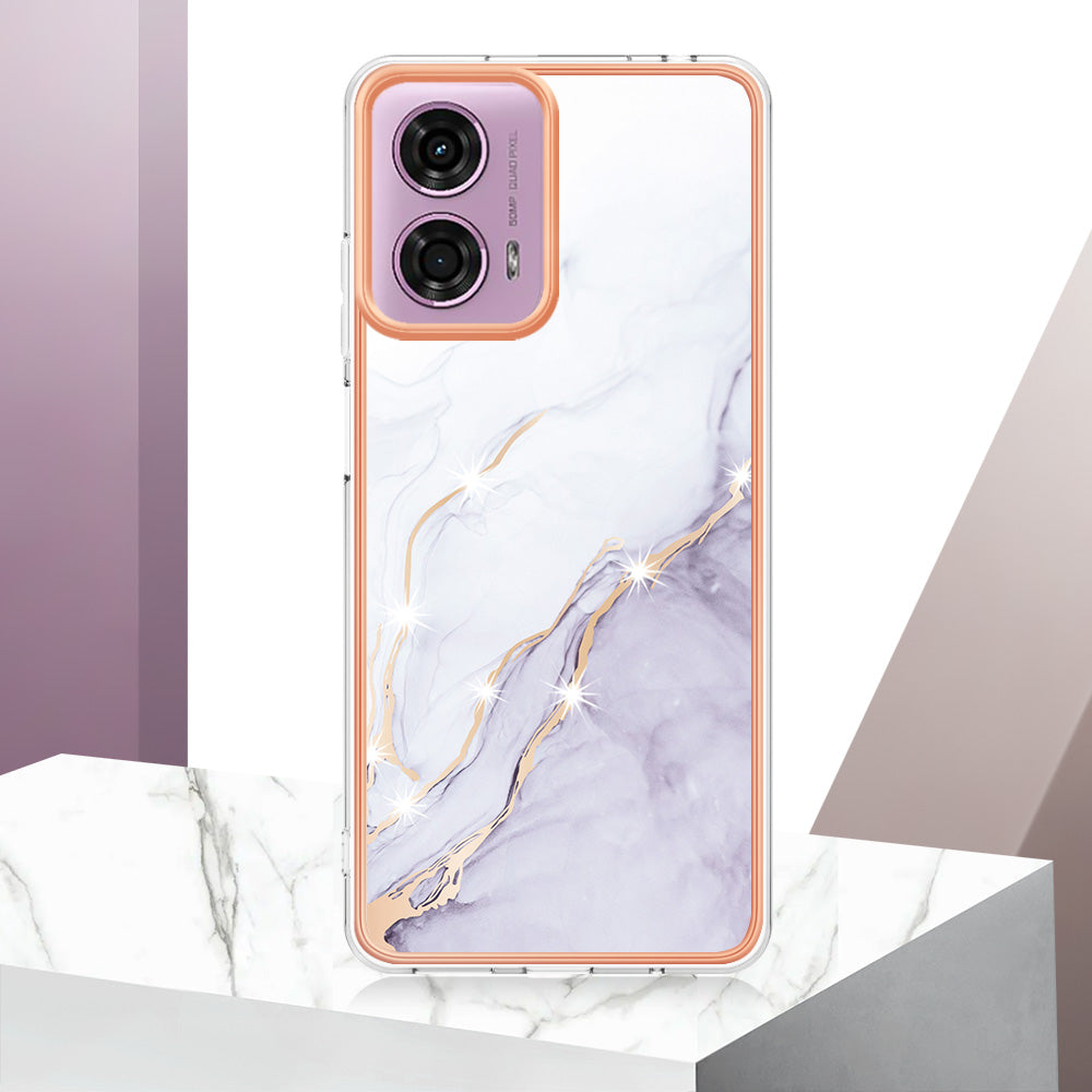 YB IMD Series-2 For Motorola Moto G04 4G / Moto G24 4G Case Marble Pattern IMD TPU Phone Case - White 006