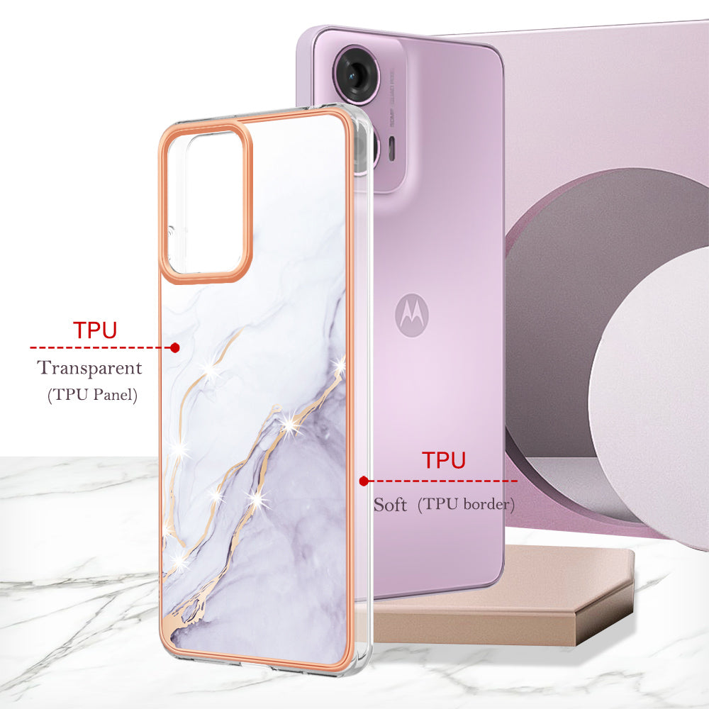 YB IMD Series-2 For Motorola Moto G04 4G / Moto G24 4G Case Marble Pattern IMD TPU Phone Case - White 006